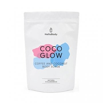 HelloBody Coco Glow Body Scrub (200g) – Veganes Körper Peeling für trockene Haut – für Körper und Gesicht – Natürliches Kaffee Peeling mit leckerem Kokos-Duft - 1